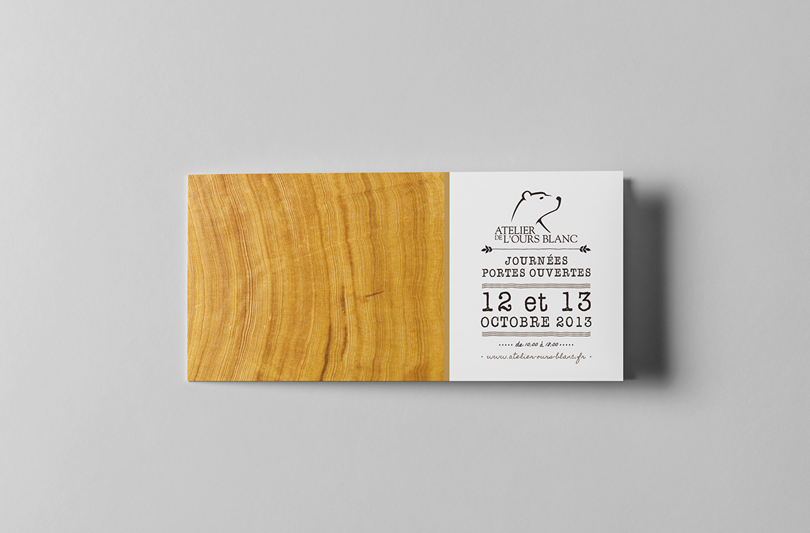 Carton d'invitation aux journées portes ouvertes de l'Atelier de l'Ours Blanc