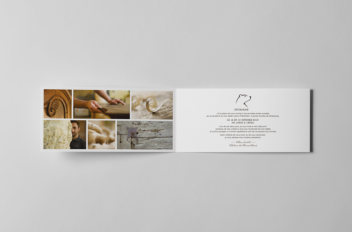 Carton d'invitation aux journées portes ouvertes de l'Atelier de l'Ours Blanc