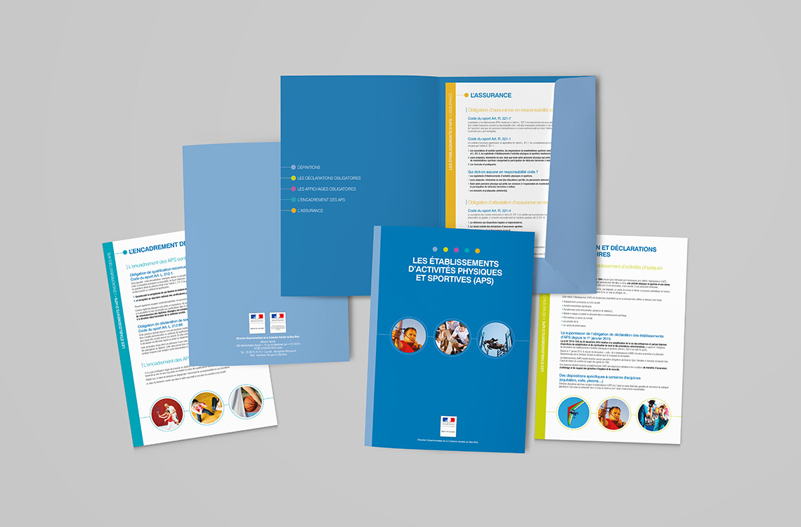 Pochette à rabats et fiches synthètique sur la règlementation des établissements d'activités physiques et sportives (APS) - Direction Régionale et Départementale de la jeunesse, des sports et de la cohésion sociale